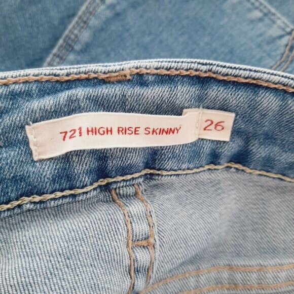 LEVI'S 721 High Rise Skinny Light Blue Wash Jeans Sz 26 - Picture 10 of 13